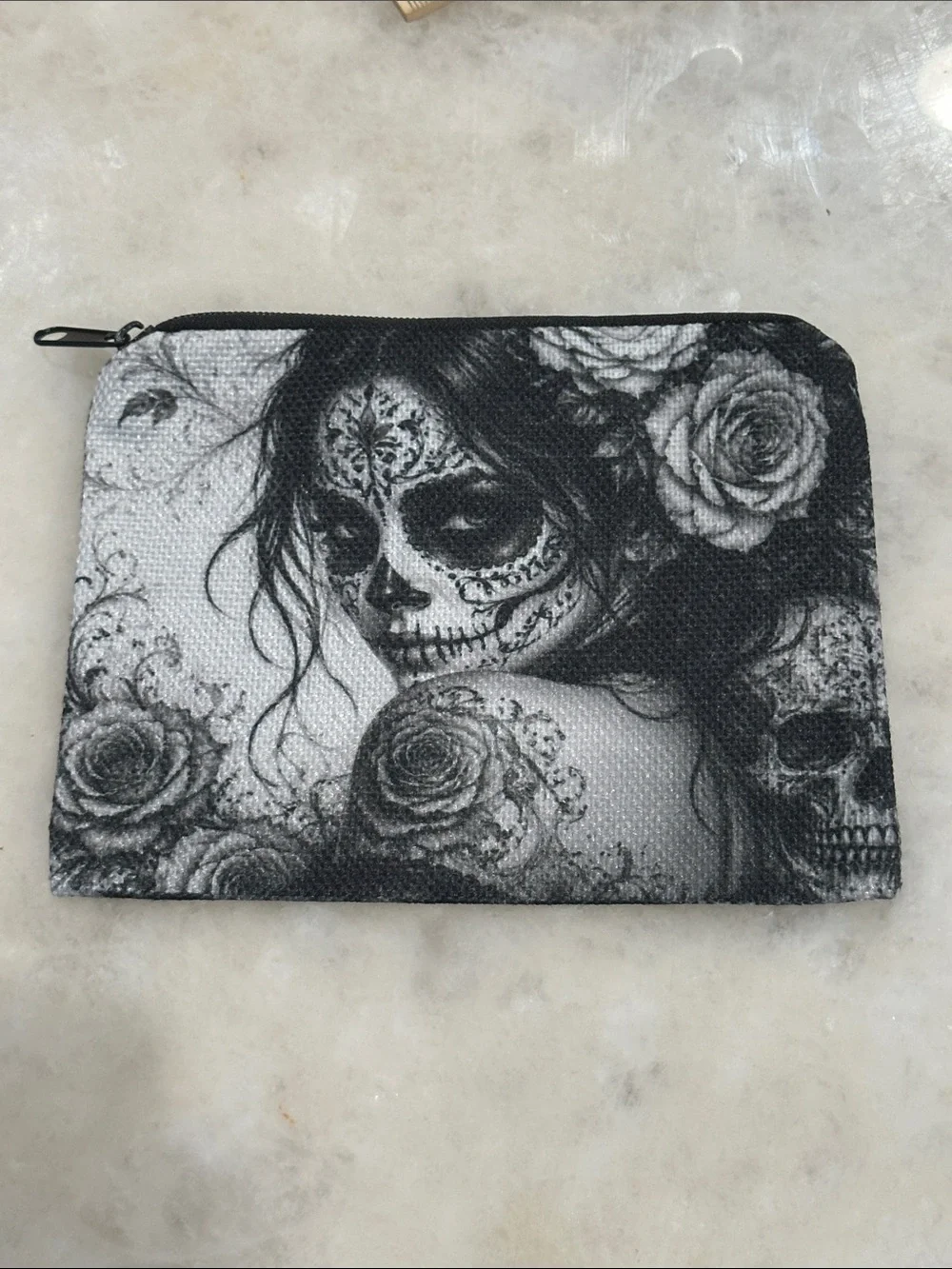 Day of the Dead Black & White Canvas Zip Pouch